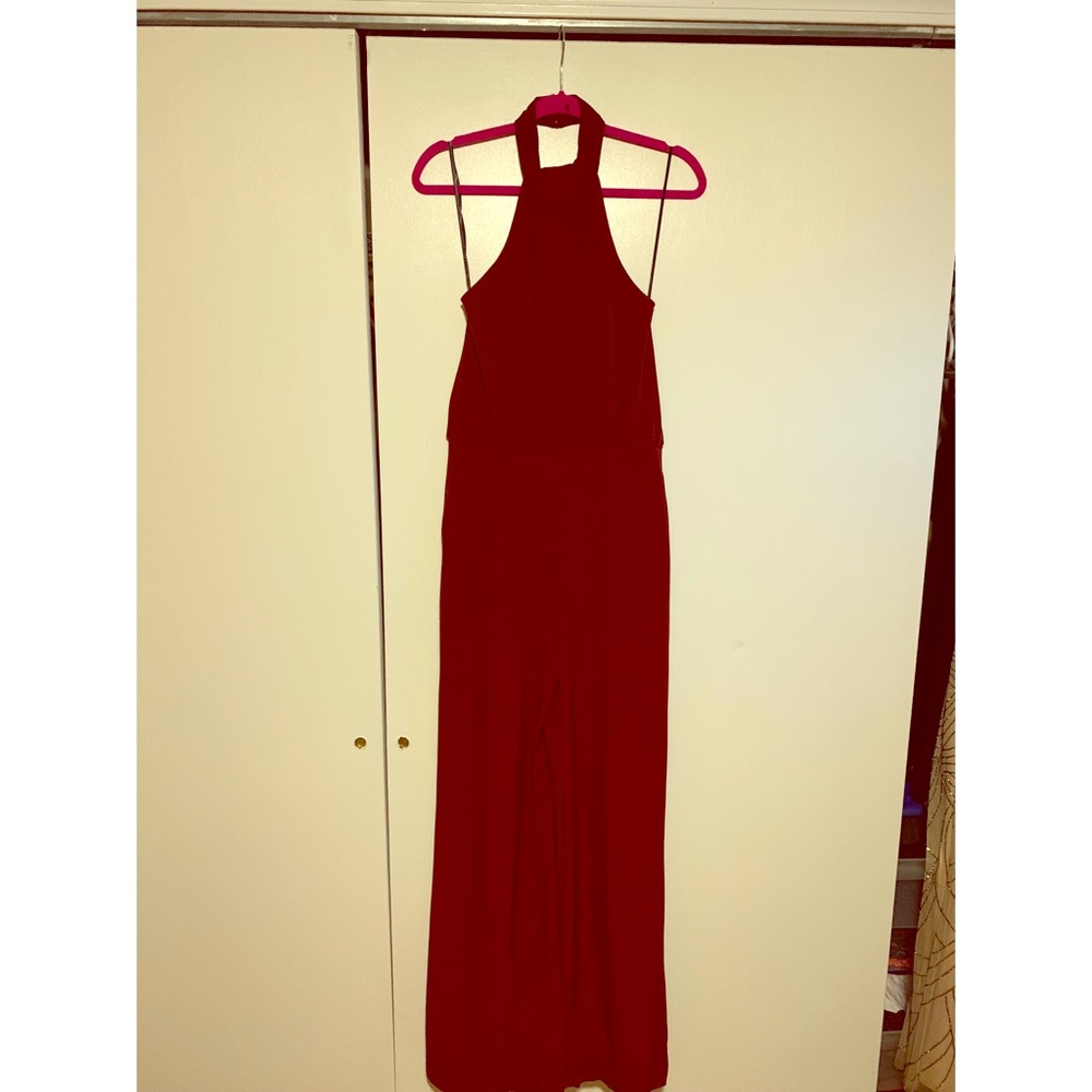 Lulus “MOMENT FOR LIFE WINE RED HALTER JUMPSUIT”